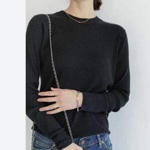 CT Plage Silk Cashmere Ribbed Side Button Pullover Sweater Top Black US 6 $250